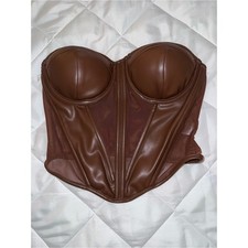 AKIRA Brown Faux Leather Mesh Corset Bustier Top Size Small