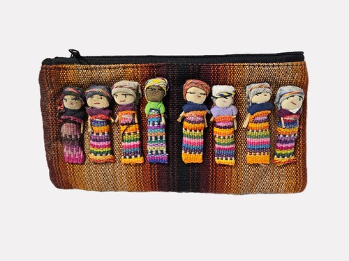 Guatemalan Worry Dolls Pouch ~ Zipper Closure ~ Lined