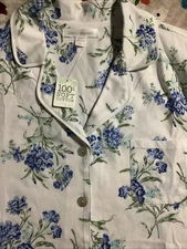 Carole Hochman Sleep Lounge SET 100% Soft Cotton Size Petite L White Blue Floral