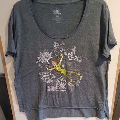Disney Parks Epcot UK Peter Pan Damen-T-Shirt grau roher Rand Größe 2XL PTP 22''