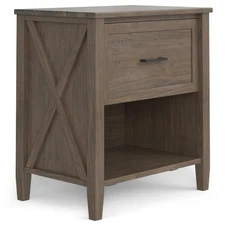 SIMPLIHOME Ela SOLID WOOD 24 Inch Wide Transitional Bedside Table in Smoky Br...