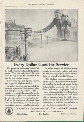 Magazine Ad - 1919 - AT&T / Bell System - Every Dollar goes to Service