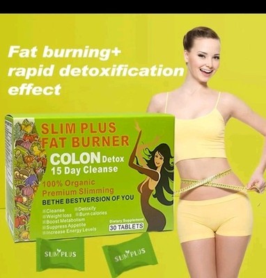 2 Packs Total  60 SLIM PLUS FAT BURNER Colon Detox-15 Days Cleanse 100% Organic 
