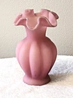Vintage Fenton Rose Satin Glass Melon Ruffled Edge Vase  5 1/2"   1970's
