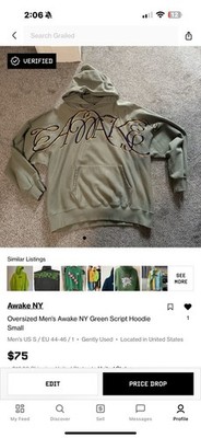 Oversized Men s Awake NY Green Script Hoodie Small