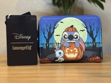 NWT Loungefly Disney Stitch Pumpkin Glow-In-The-Dark Mini Zipper Wallet