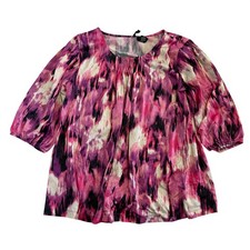 New Directions Womens Pink Purple Abstract Ikat Pleated 3/4 Sleeve Blouse Size M