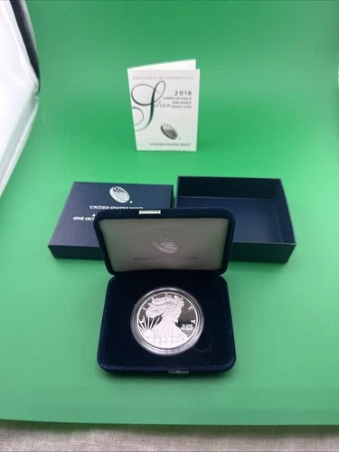 2018-W Proof American Silver Eagle Dollar $1 Box & COA US Mint Bullion OGP
