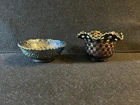 Fenton Carnival Glass Weave Basket with Carnival Glass Dish - LOT of 2