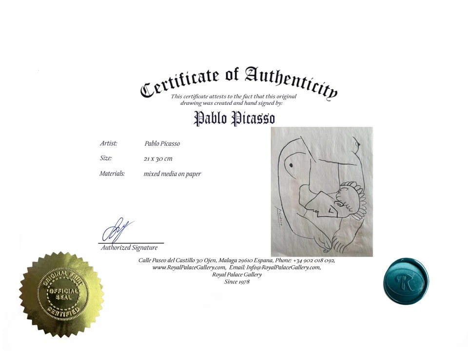 COA 巴勃罗·毕加索艺术绘画复古绘画原版签名加盖 — 第 2/4 张图片
