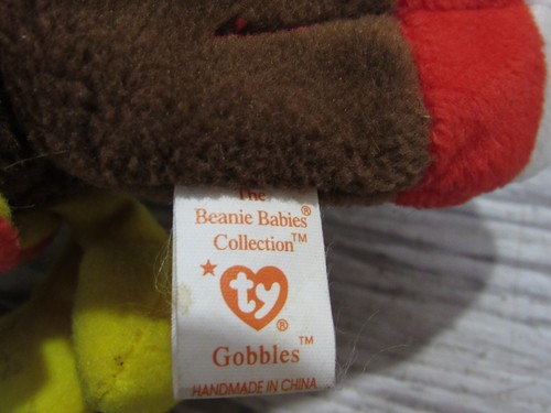 TY BEANIE BABY DE 1990 ""GOBBLES"" el PAVO con PELLETS DE PVC RARO RETIRADO #pd - Imagen 13 de 14