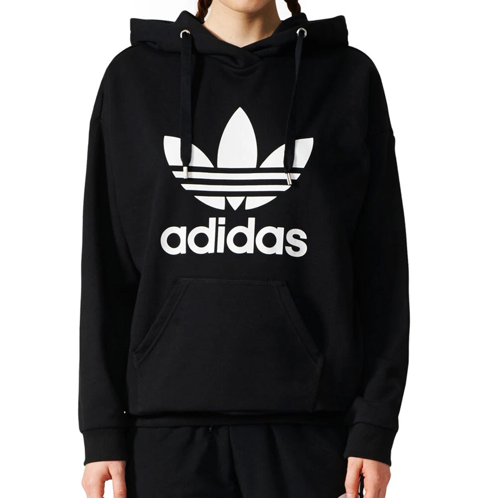 Adidas Originals Trefoil Women's Longsleeve Pullover Hoodie Black-White  bp9482 | eBay