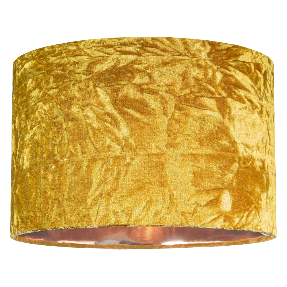Modern Ochre/Mustard Crushed Velvet 14"" Table/Pendant Shade with Copper Inner...