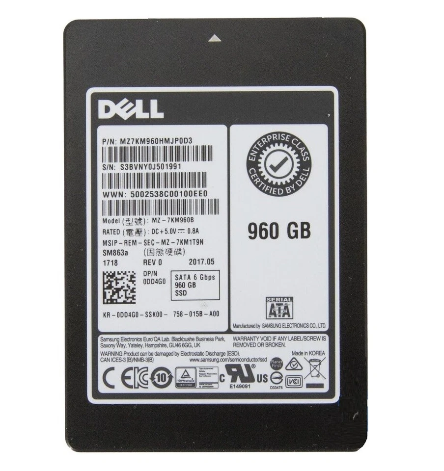 Samsung SSD SM863a 960GB MZ-7KM960B SATA 6 G bps MZ7KM960HMJP0D3 DELL 0DD4G0 - Image 4 of 4