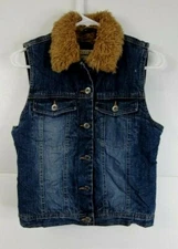 Wrangler Outerwear Womens Size S Blue Denim Jeans Button Up Vest Western Hipster