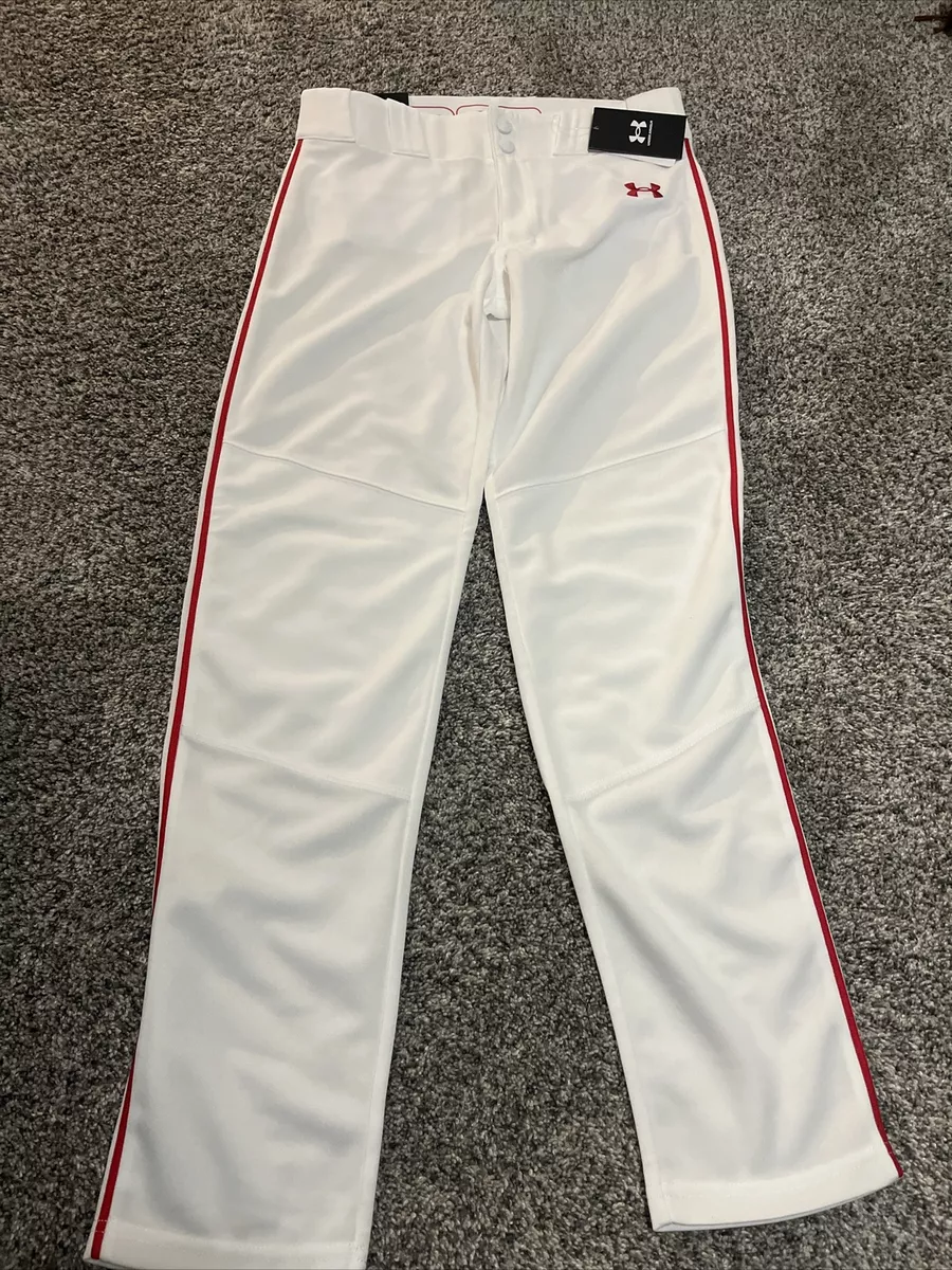 Baseball Pants Under Armour Relaxed Fit White w/Red Piping ~ Size