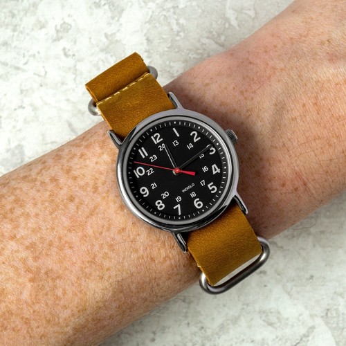 Cinturino per orologio pezzo unico in pelle di cavallo pazzo - sabbia - 18, 20, 22 o 24 mm - Foto 3 di 7