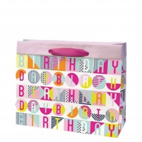 Luxury 'Happy Birthday' Fuchsia Medium Gift Bag