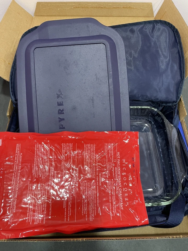 Pyrex PORTABLES 4 pc Casserole Dish With Lid Carrier Hot Pack BLUE 3 QT 13" x 9" - Image 2 of 4