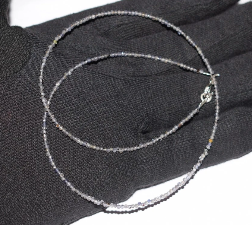 Natural Blue Iolite Gemstone Necklaces 925 Sterling Silver 2 mm Beads 24" String - Image 4 of 4