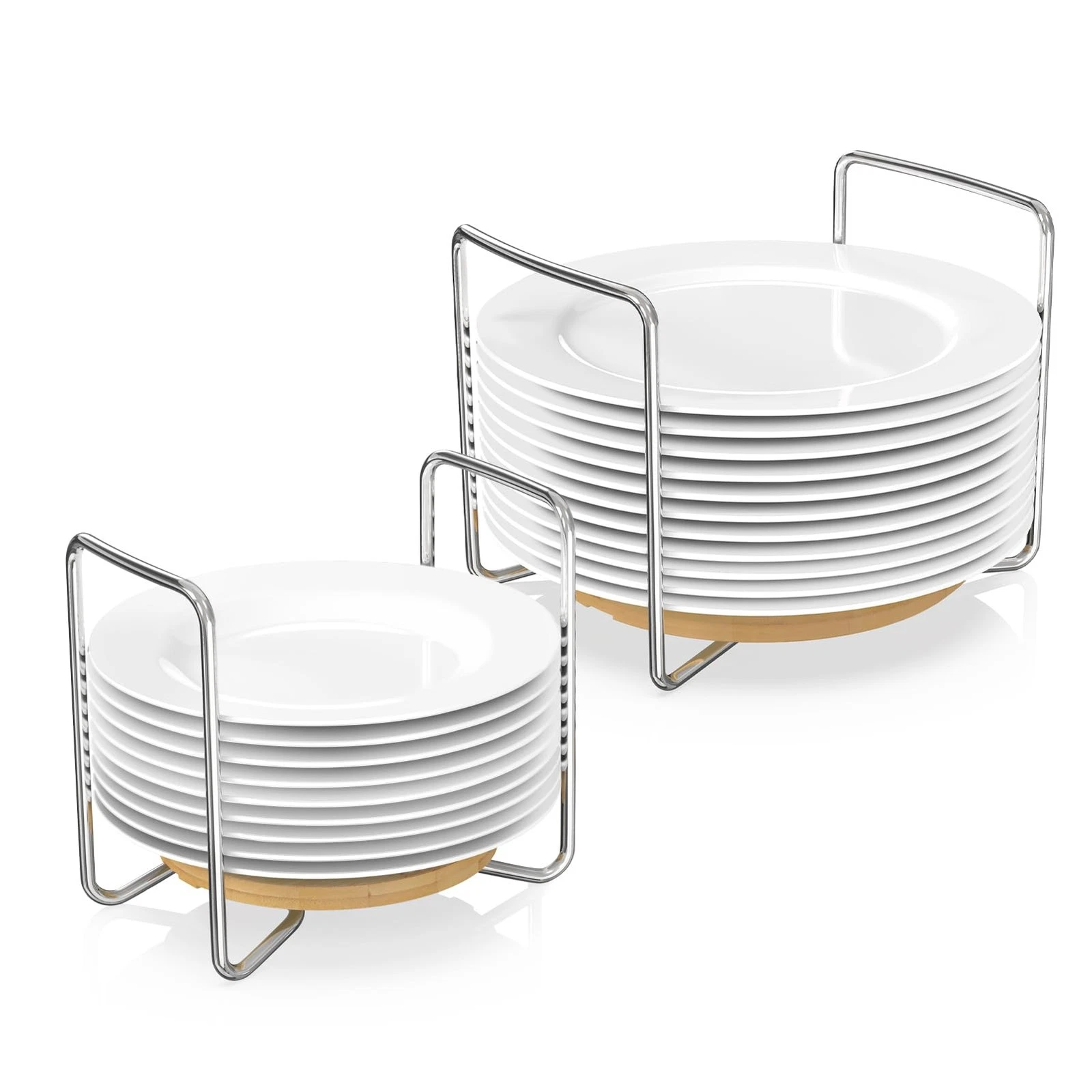 Dish Rack for Kitchen Counter Bamboo Plate Organizer for Cabinet Space Saver...