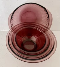 Vintage Pyrex Nested Bowl Set + 1 Cranberry/ Purple 322 323 325 + 024S 4 Bowls!