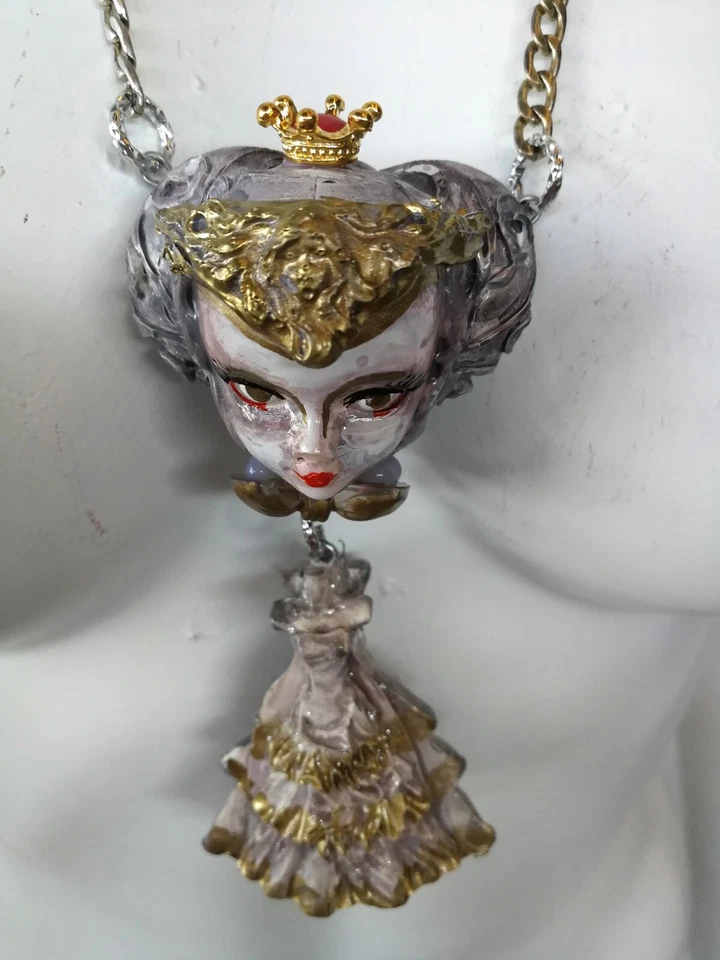 Jewelry Necklace Pendant Luxury Art Deco Doll Head Anastasia Romanov Royal Crown - Image 2 of 4