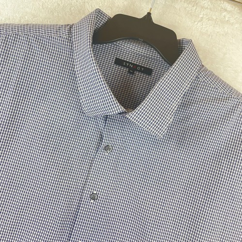 Synergy Shirt Men’s 5XL Button-Up Long Sleeve Blue White Microcheck