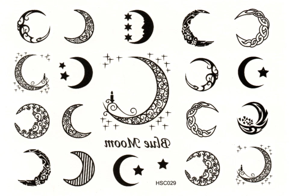 TEMPORARY BODY TATTOOS "Moons" Temporary Body Tattoo Sheets - Assorted Black Celestial HSC-029