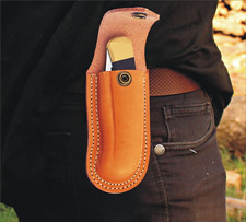 HANDMADE LEATHER GENIUNE ITALIAN VERTICAL SHEATH FOLDING POCKET KNIFE BUCK 110