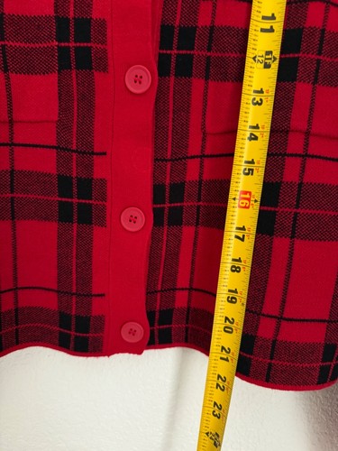 Kathy Ireland Red & Black Plaid Knit Shirt Jacket, Size Large, Collared Neck - Picture 5 of 8