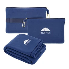 BlueHills Travel Blanket Pillow Compact Lightweight Airplane Navy Blue L04