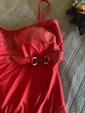 GOTTEX SILVER SQUARE NECK 1 pc BATHING SUIT SWIMSUIT 8 RED VINTAGE EUC