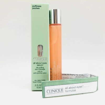Clinique All About Eyes Serum De-puffing Eye Massage Roll-On .5 oz / 15 ml NIB