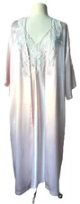 Vintage Val Mode Lingerie Long Nightgown + Robe Pink Satin Lace MEDIUM READ