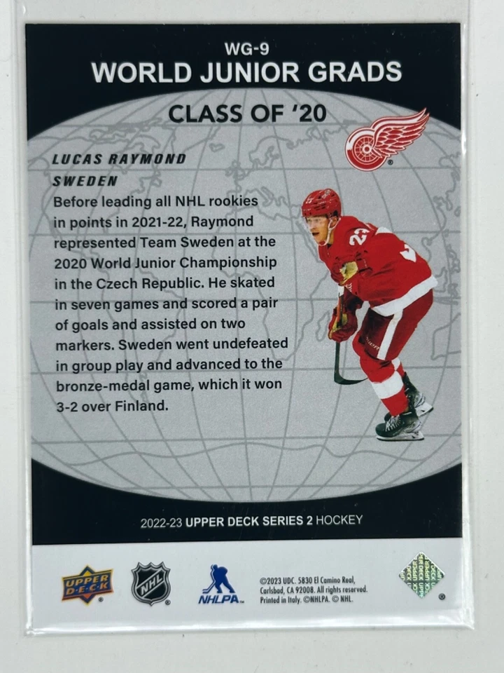 Lucas Raymond 2022-23 Upper Deck Series 2 World Junior Grads Class Of '20 WG-9 - Image 2 of 2