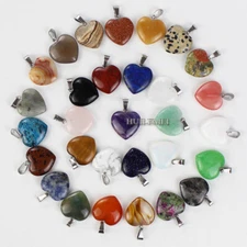 20pcs/lot Mixed Natural Stone Gemstone Heart Pendant Beads Reiki Chakra Healing