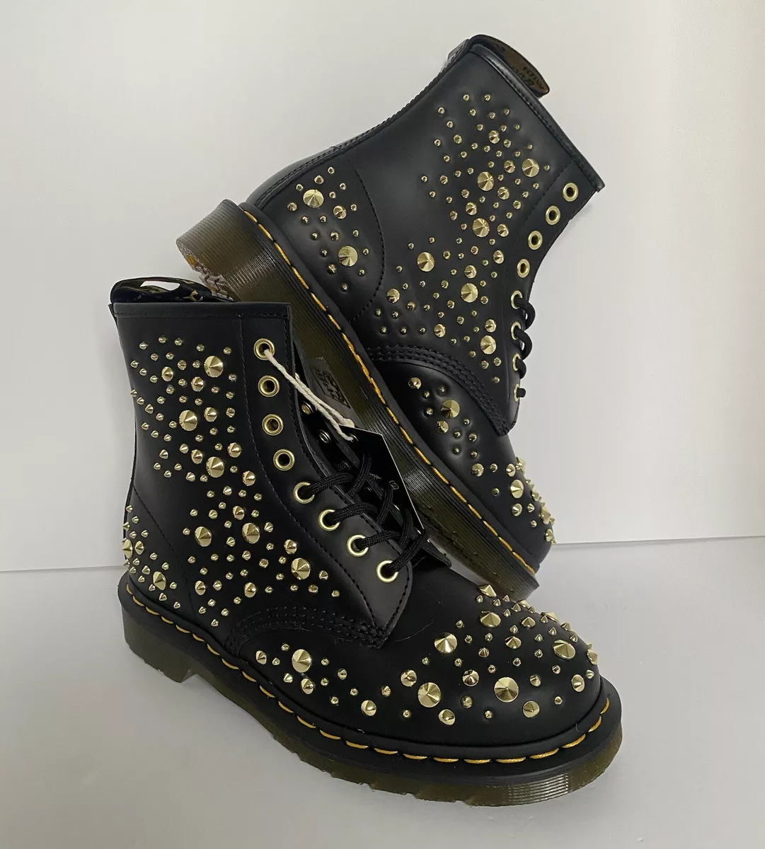 Dr. Martens 1460 Midas Smooth Leather Gold Studded Boots Size 8