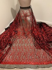 Red Black Sequins Embroidery Lace Fabric 50 Width Sold By The Yard