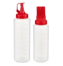 Mainstays Squeeze Bottles Set of 2 + Silicone Baster Tip,1-16 oz & 1 -12oz, Red
