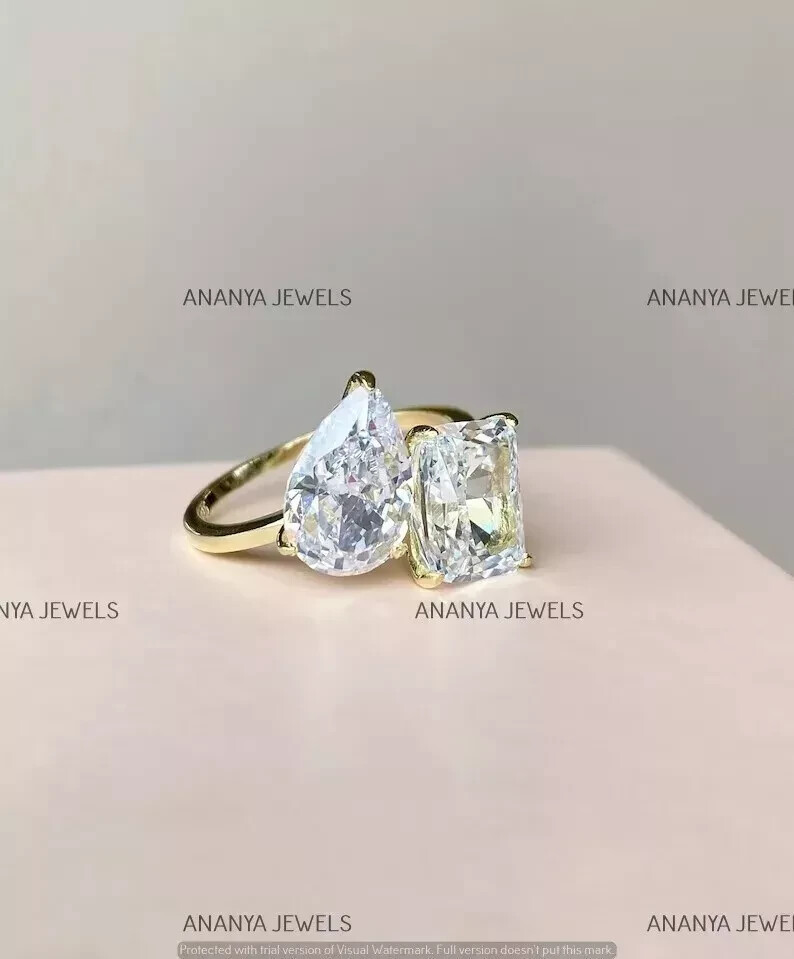Bague Hip-hop Personnalisable En Moissanite 3,3Ct - Plaqué Or 14K Deux Tons, Taille Ajustable