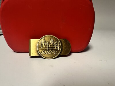 Vtg SKOAL MONEY CLIP matte brass smokeless tobacco dip chew cowboys ranch