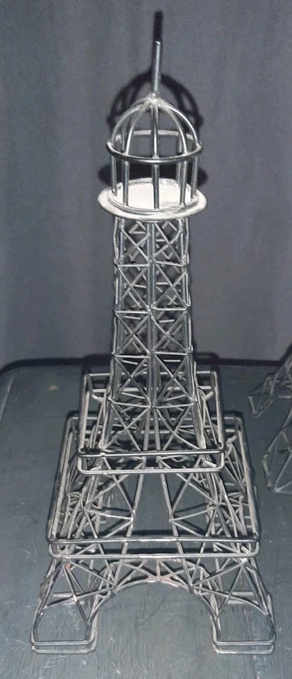 2 Black Metal Eiffel Towers 15" Lamp Light & 12.5" Sculpture Decor Paris France - Image 2 of 4