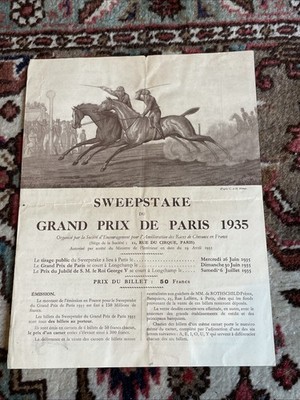 SWEEPSTAKE GRAND PRIX DE PARIS POSTER ORIGINAL BROSCHÜRE 1935 NICHT AUFFINDBAR!