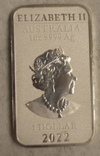 2022 Australia 1 oz Silver .9999  Year of the Dragon Elizabeth II Perth Mint BAR