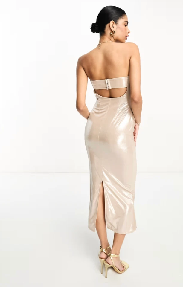 ASOS дизайн женщин золото Midi платье RRP £48 - Изображение 2 из 4
