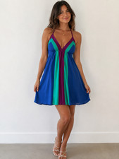 Y2K Victoria's Secret Bra Top Collection Babydoll Halter Mini Dress Colorblock