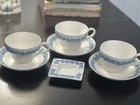 New ListingWedgwood Blue on Cream Queensware Teacup & Saucer Set (3) & Ashtray (7) Pc Total