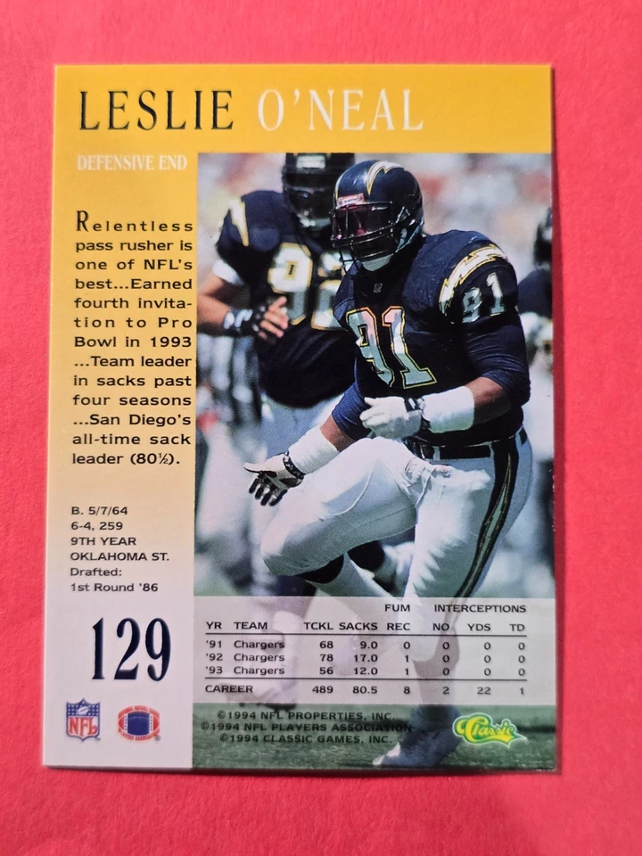 1994 Pro Line Live #129 Leslie O'Neal, cd1 - Image 2 of 3