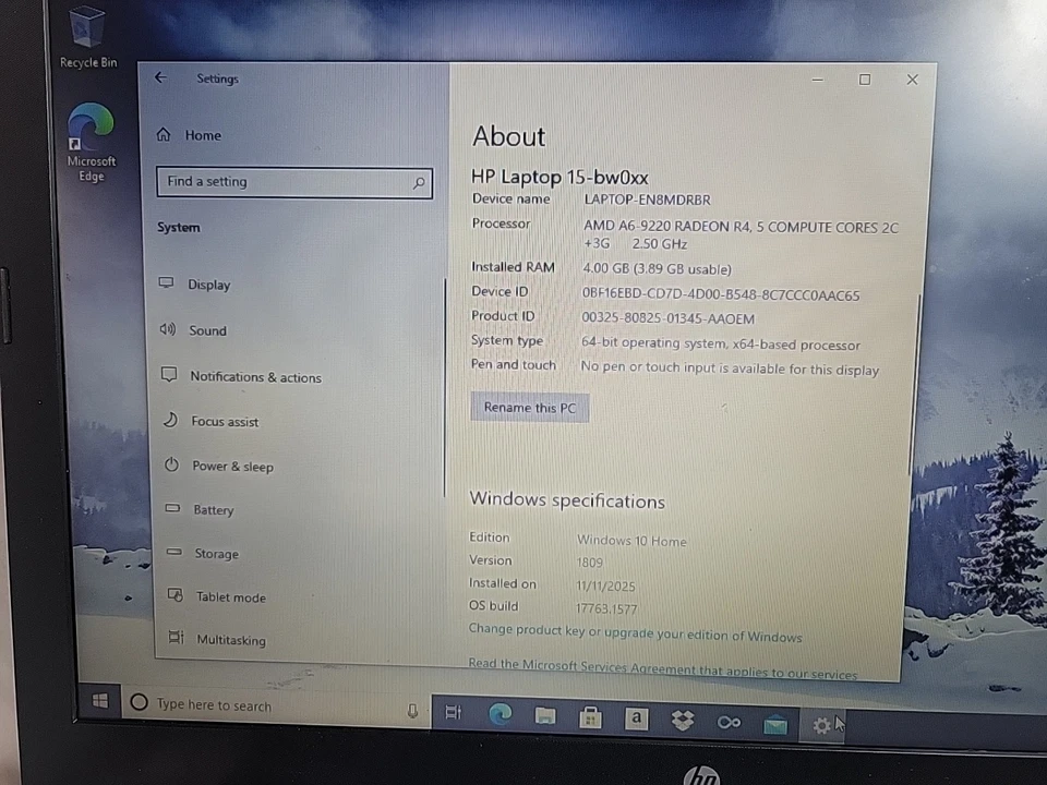 HP Notebook 15" Laptop AMD A6-9220 Radeon 2.5GHz 4GB RAM Windows 10 Black Gray - Image 4 of 4